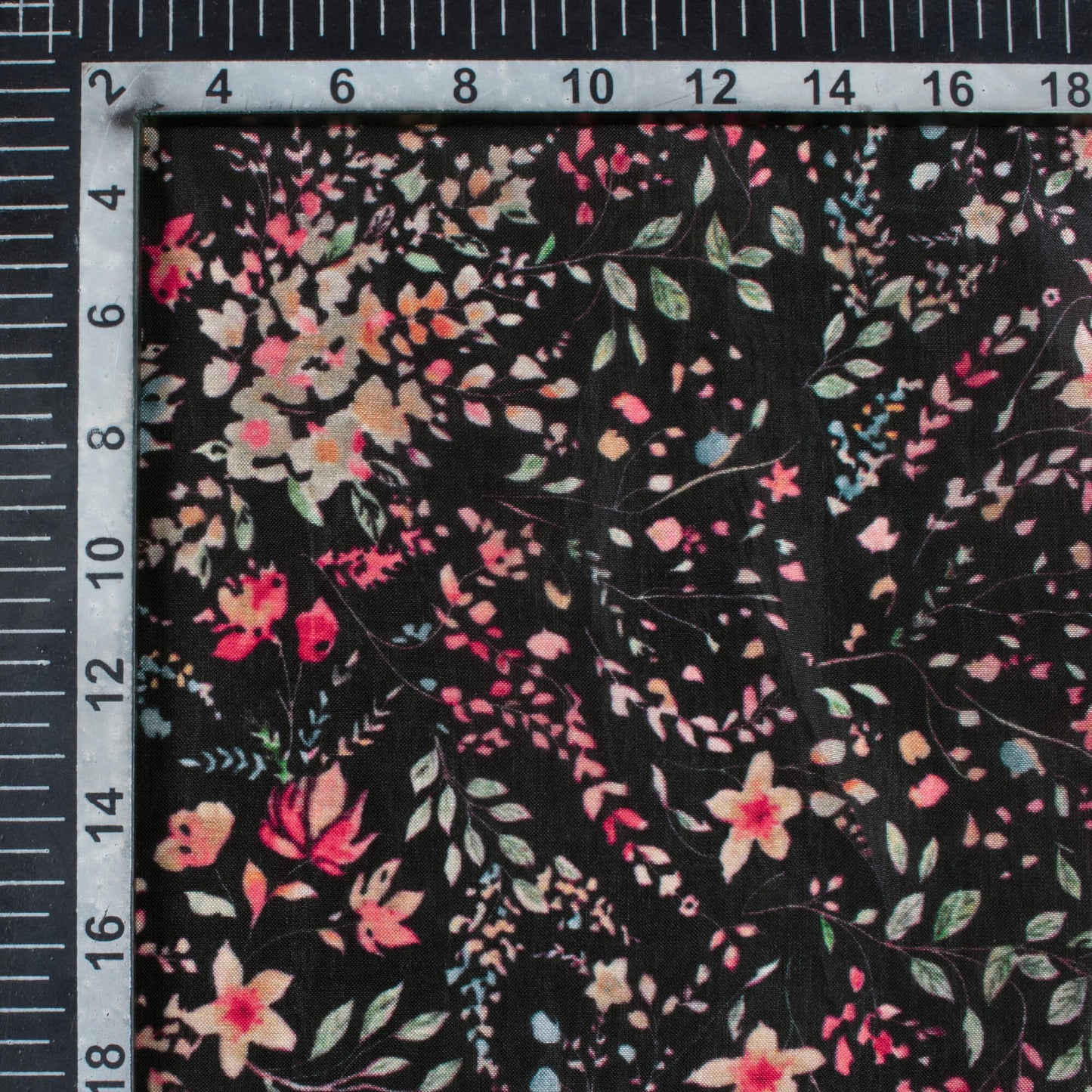 Black And Pink Floral Pattern Digital Print Viscose Uppada Silk Fabric