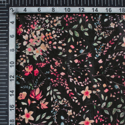 Black And Pink Floral Pattern Digital Print Viscose Uppada Silk Fabric