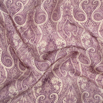 Dusty Purple And Smoke White Ethnic Pattern Digital Print Viscose Uppada Silk Fabric