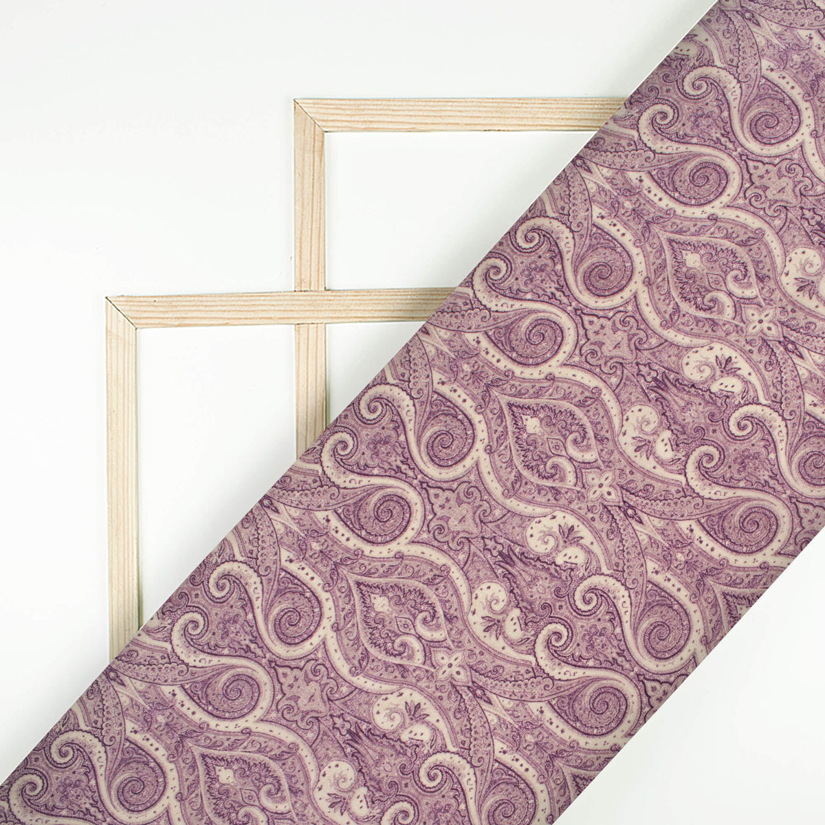 Dusty Purple And Smoke White Ethnic Pattern Digital Print Viscose Uppada Silk Fabric