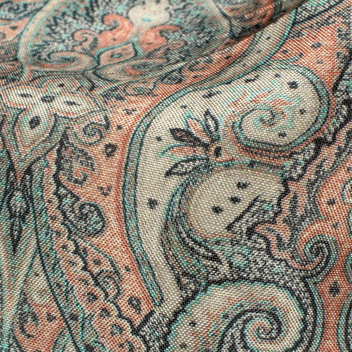 Sage Green And Orange Ethnic Pattern Digital Print Viscose Uppada Silk Fabric