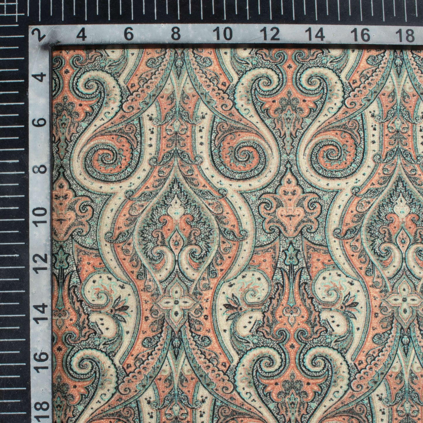 Sage Green And Orange Ethnic Pattern Digital Print Viscose Uppada Silk Fabric
