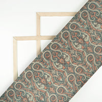 Sage Green And Orange Ethnic Pattern Digital Print Viscose Uppada Silk Fabric