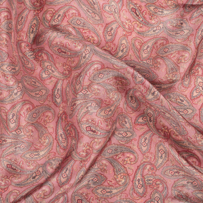Dusty Pink And Seal Grey Paisley Pattern Digital Print Viscose Uppada Silk Fabric