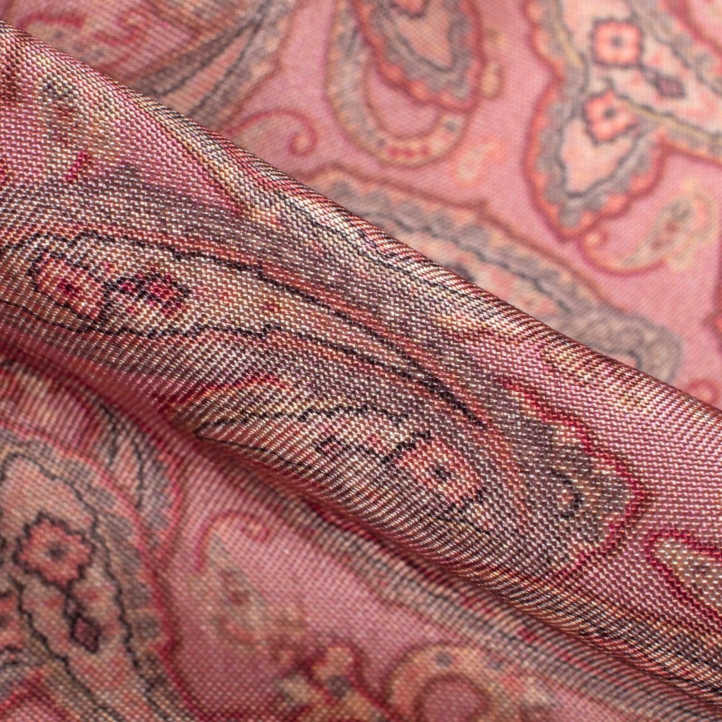 Dusty Pink And Seal Grey Paisley Pattern Digital Print Viscose Uppada Silk Fabric