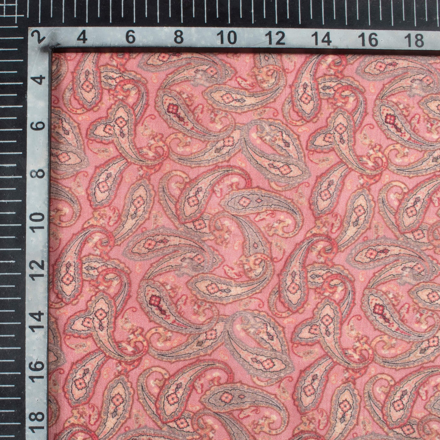 Dusty Pink And Seal Grey Paisley Pattern Digital Print Viscose Uppada Silk Fabric