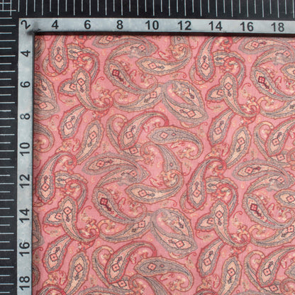 Dusty Pink And Seal Grey Paisley Pattern Digital Print Viscose Uppada Silk Fabric