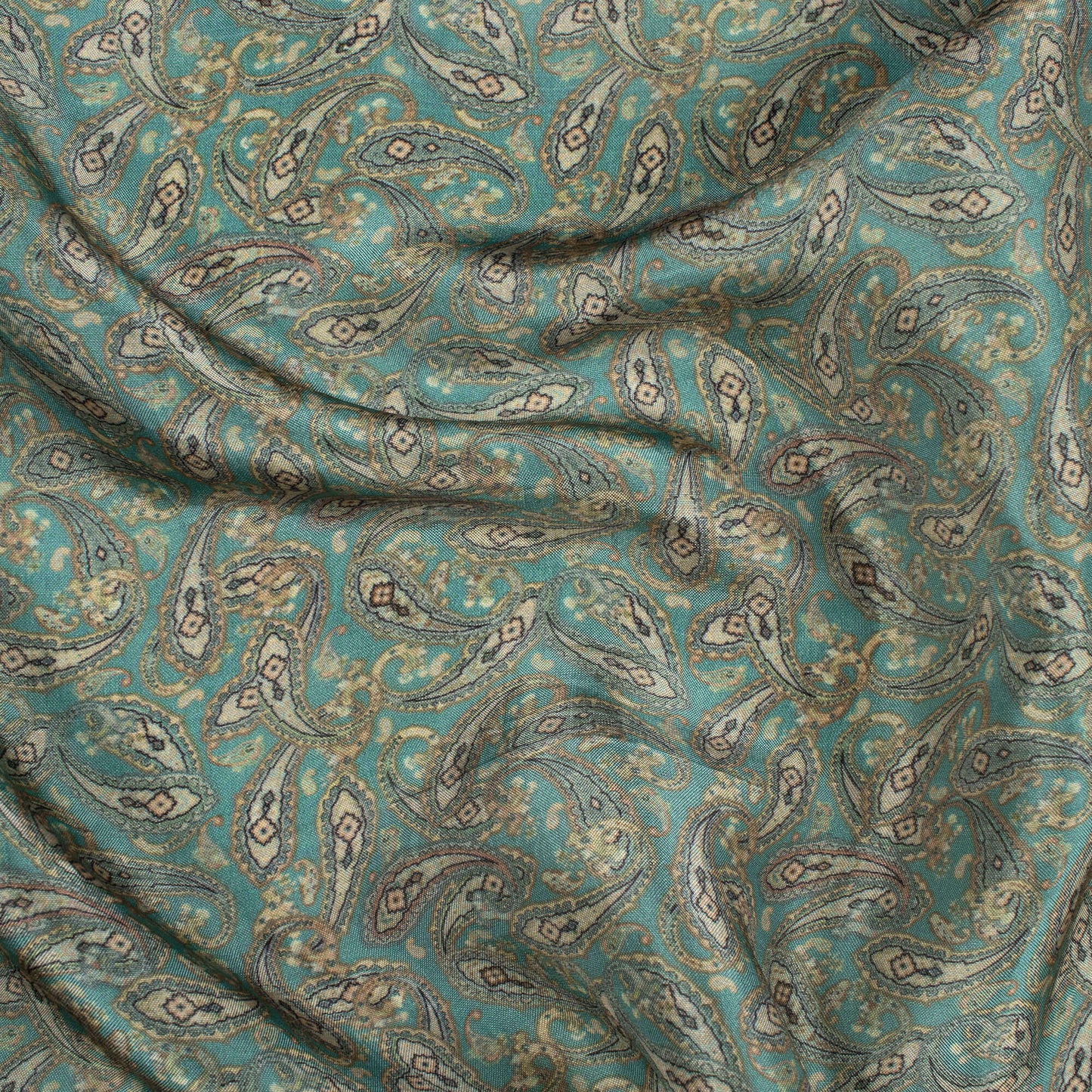 Laurel Green Paisley Pattern Digital Print Viscose Uppada Silk Fabric