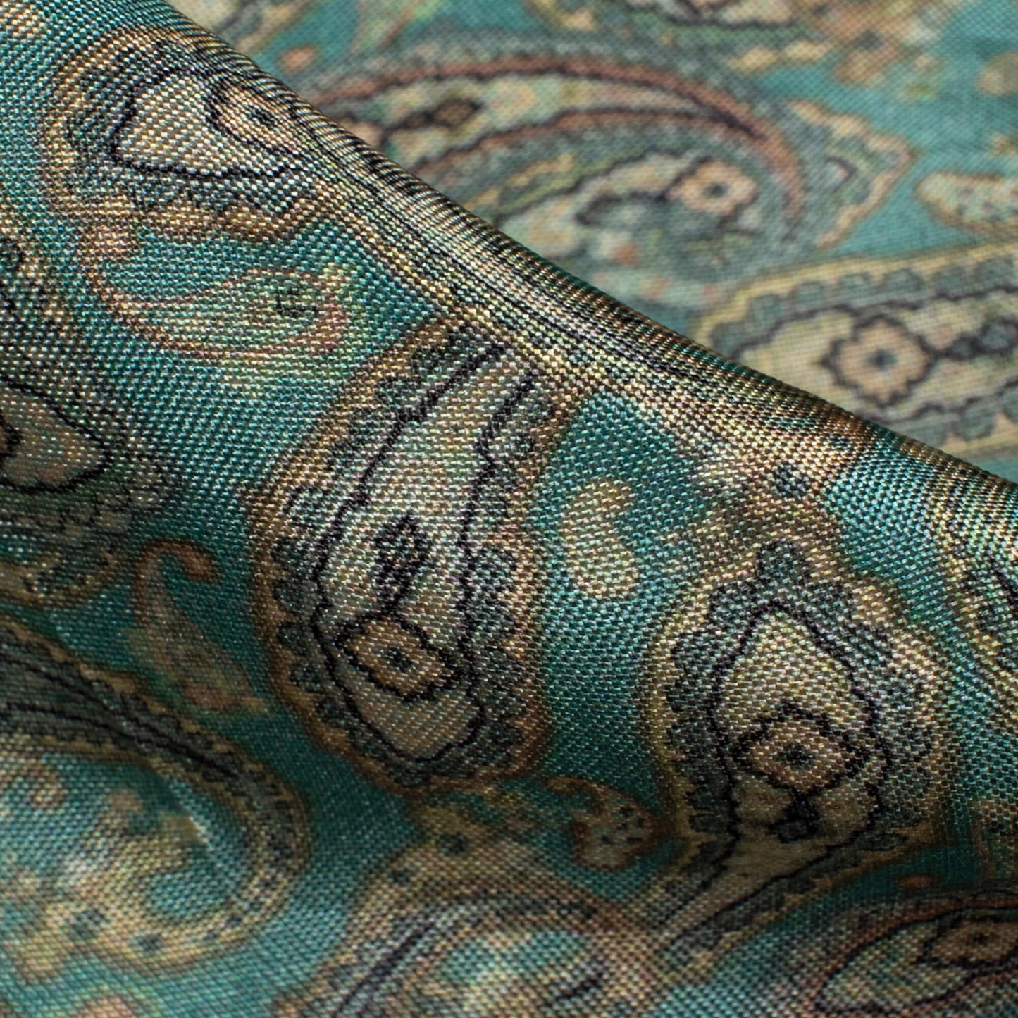 Laurel Green Paisley Pattern Digital Print Viscose Uppada Silk Fabric