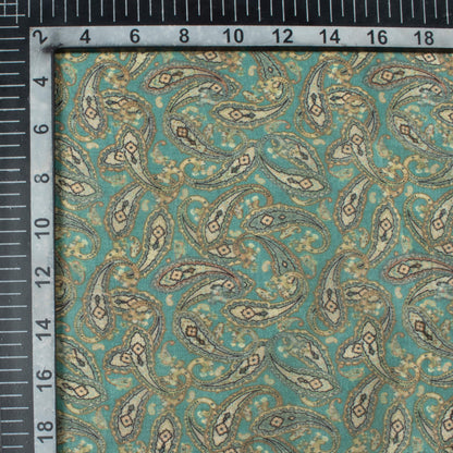 Laurel Green Paisley Pattern Digital Print Viscose Uppada Silk Fabric