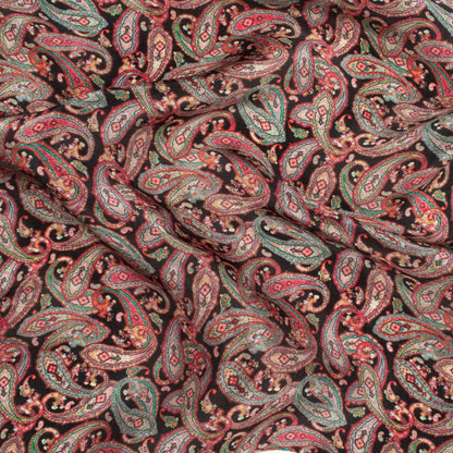 Black And Dark Pink Paisley Pattern Digital Print Viscose Uppada Silk Fabric