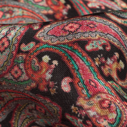 Black And Dark Pink Paisley Pattern Digital Print Viscose Uppada Silk Fabric