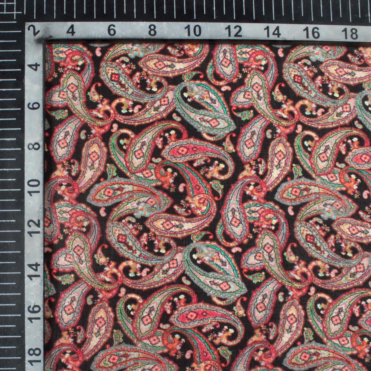 Black And Dark Pink Paisley Pattern Digital Print Viscose Uppada Silk Fabric