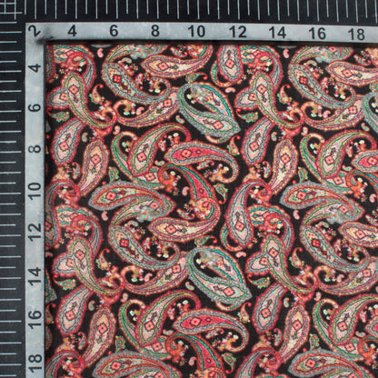 Black And Dark Pink Paisley Pattern Digital Print Viscose Uppada Silk Fabric