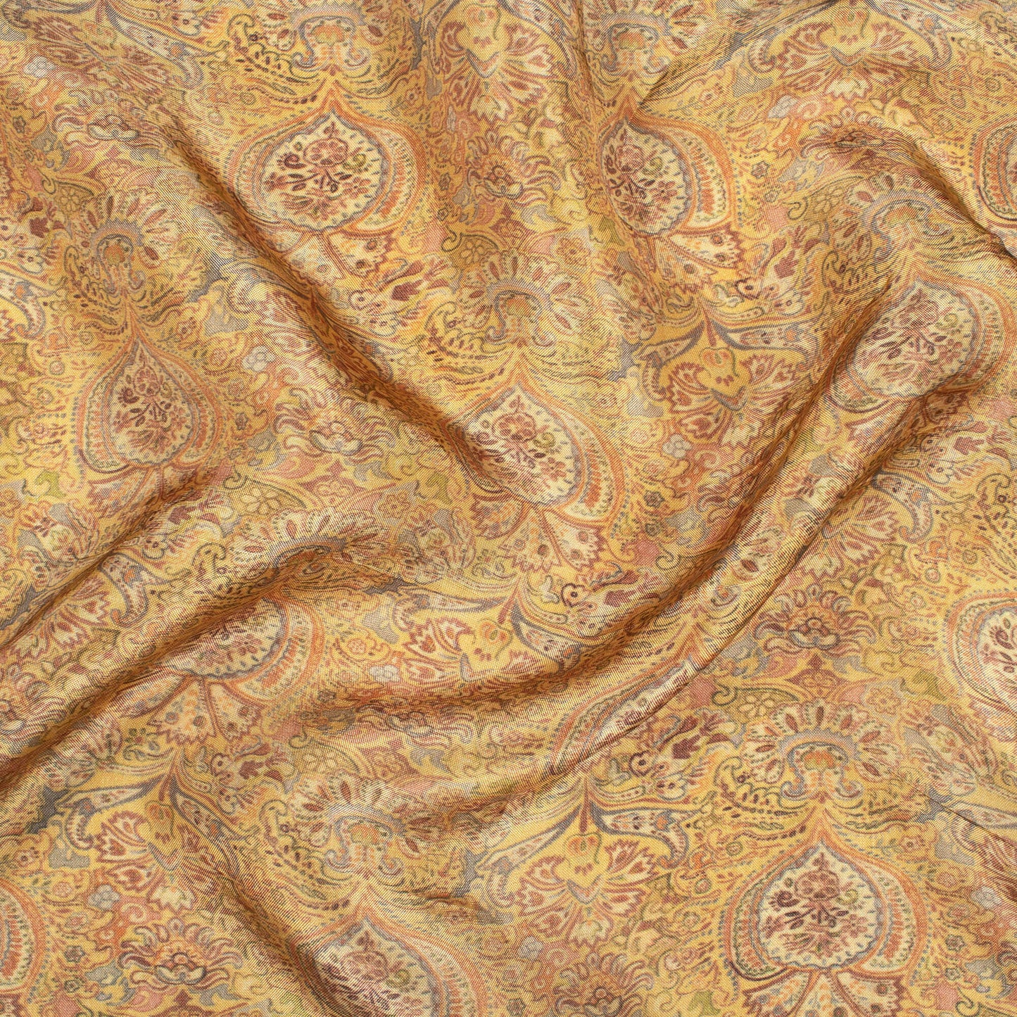 Medallion Yellow And Brown Ethnic Pattern Digital Print Viscose Uppada Silk Fabric