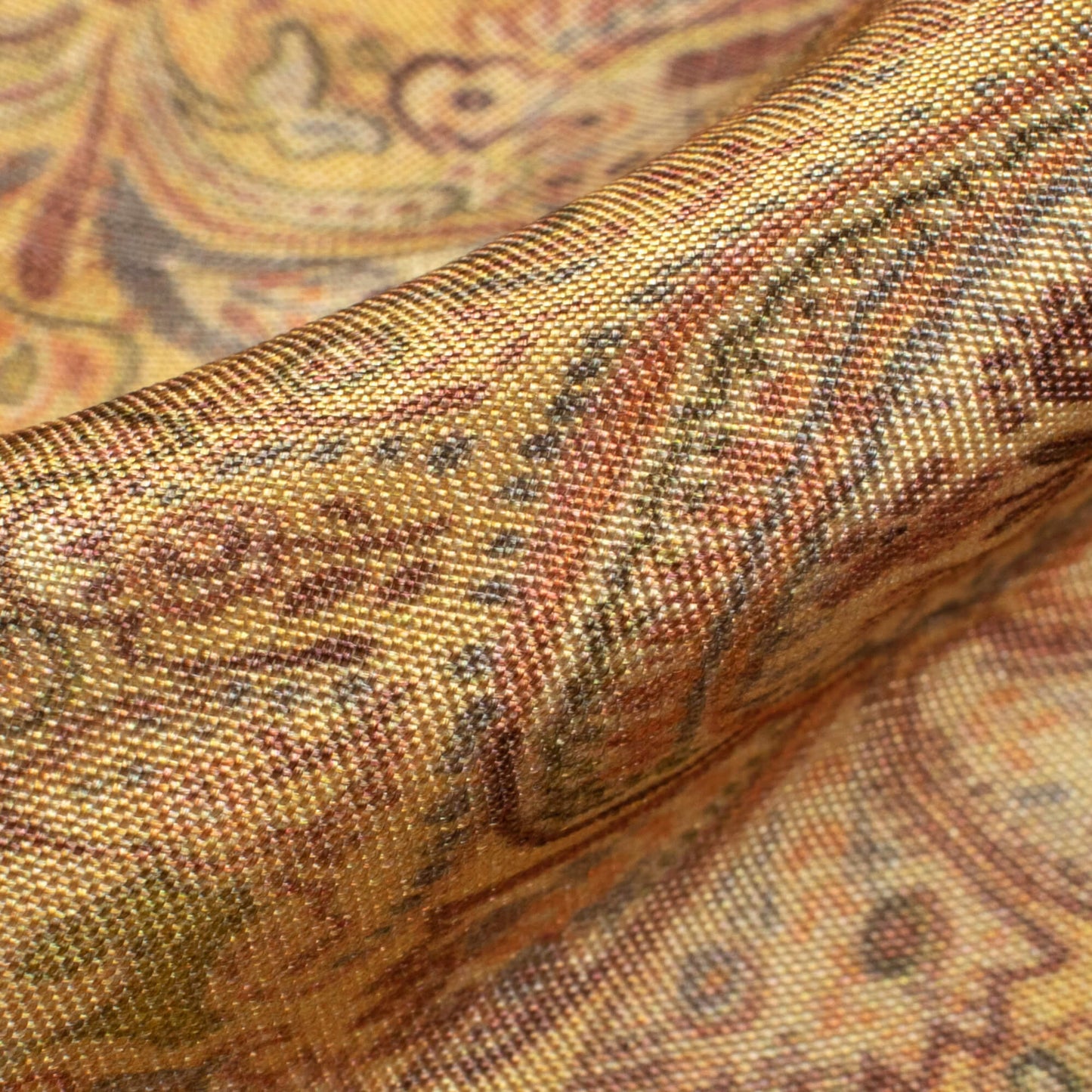 Medallion Yellow And Brown Ethnic Pattern Digital Print Viscose Uppada Silk Fabric