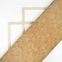Medallion Yellow And Brown Ethnic Pattern Digital Print Viscose Uppada Silk Fabric