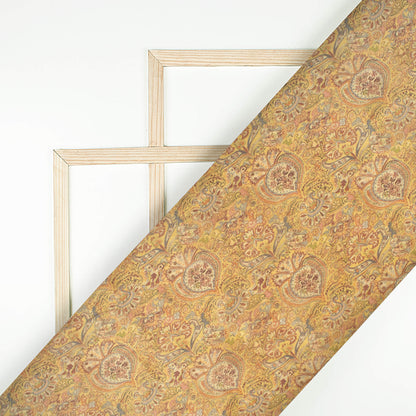 Medallion Yellow And Brown Ethnic Pattern Digital Print Viscose Uppada Silk Fabric