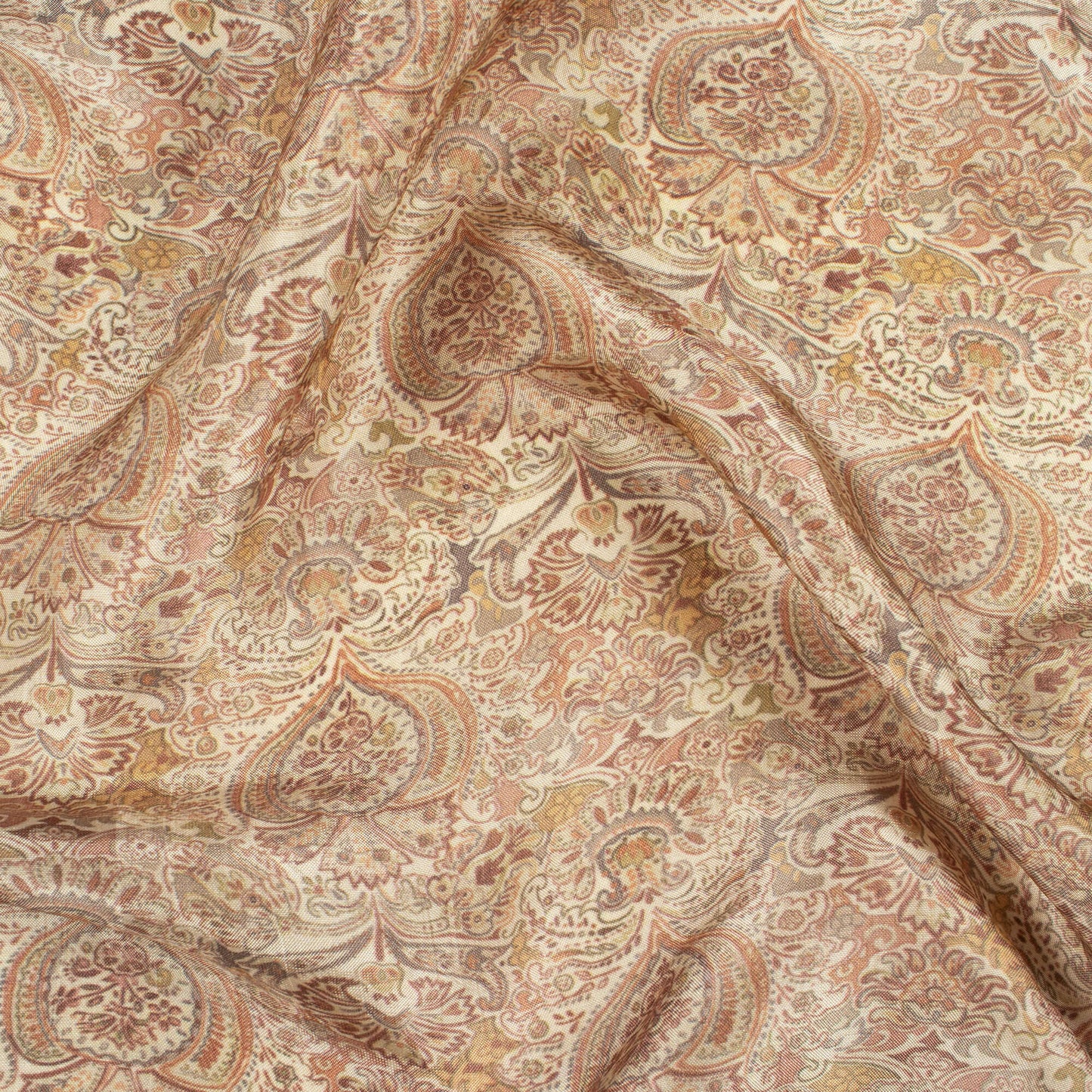 Cream And Dark Brown Ethnic Pattern Digital Print Viscose Uppada Silk Fabric