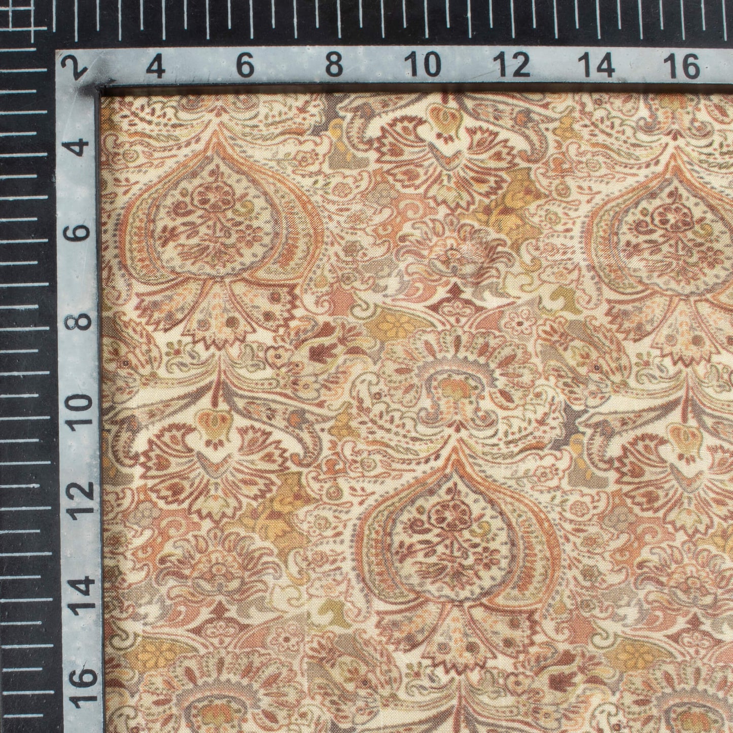 Cream And Dark Brown Ethnic Pattern Digital Print Viscose Uppada Silk Fabric