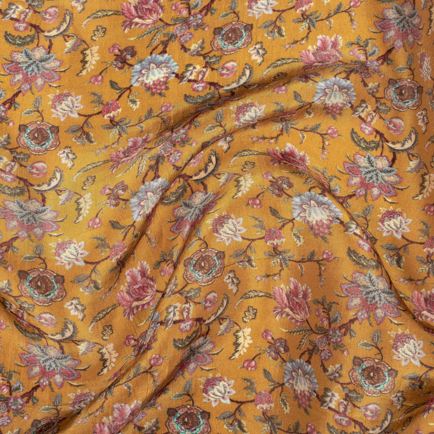 Ochre Orange And Grape Purple Floral Pattern Digital Print Viscose Uppada Silk Fabric