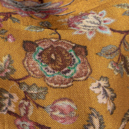 Ochre Orange And Grape Purple Floral Pattern Digital Print Viscose Uppada Silk Fabric