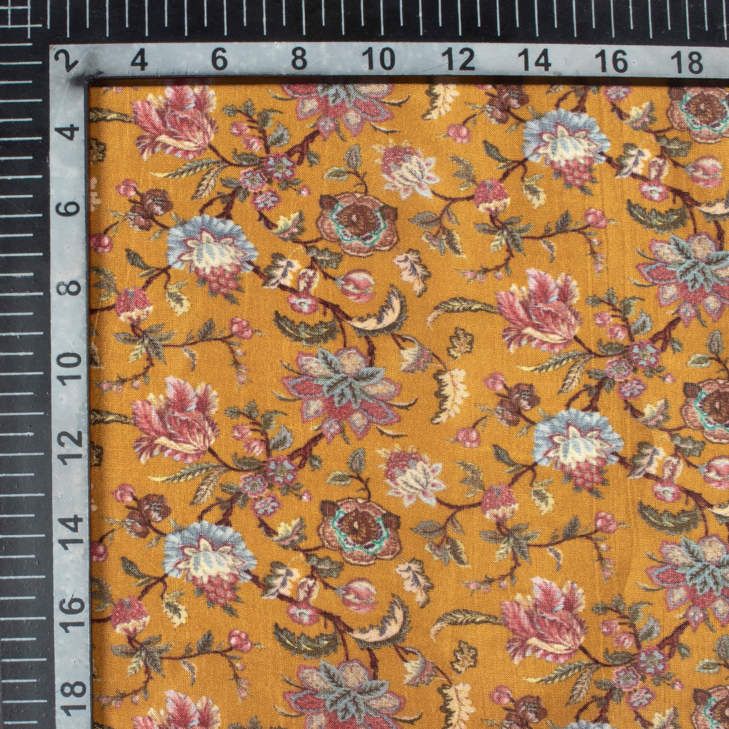 Ochre Orange And Grape Purple Floral Pattern Digital Print Viscose Uppada Silk Fabric
