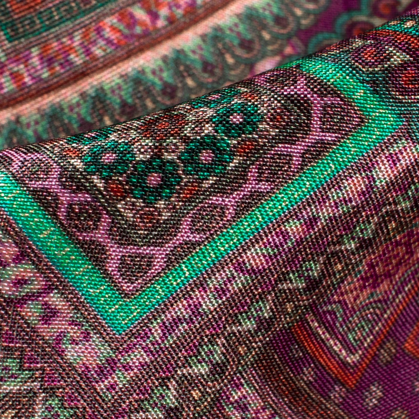 Raisin Purple And Turquoise Blue Traditional Pattern Digital Print Viscose Uppada Silk Fabric