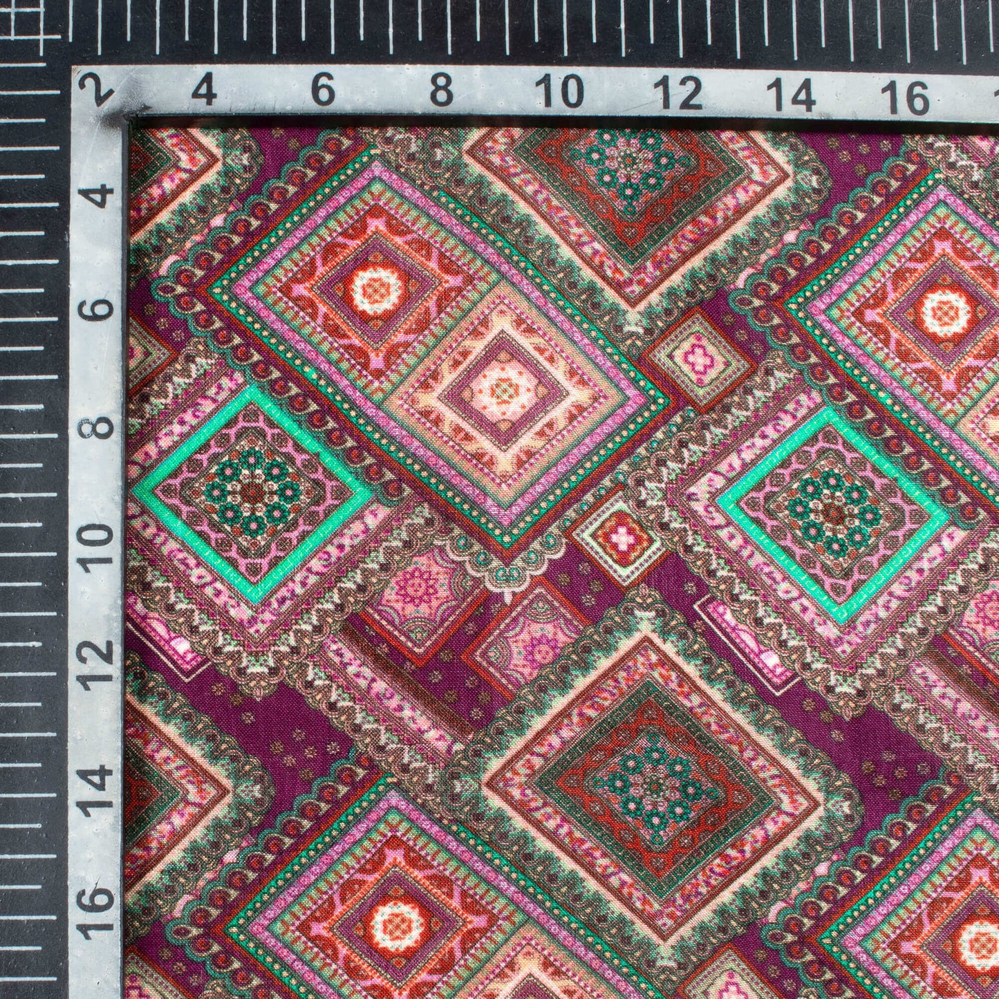 Raisin Purple And Turquoise Blue Traditional Pattern Digital Print Viscose Uppada Silk Fabric