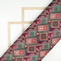 Raisin Purple And Turquoise Blue Traditional Pattern Digital Print Viscose Uppada Silk Fabric