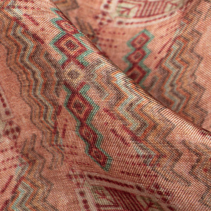 Coral Peach And Maroon Traditional Pattern Digital Print Viscose Uppada Silk Fabric