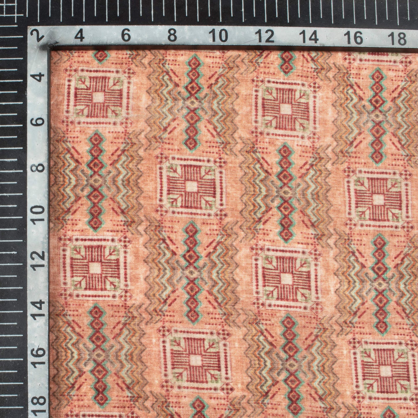 Coral Peach And Maroon Traditional Pattern Digital Print Viscose Uppada Silk Fabric