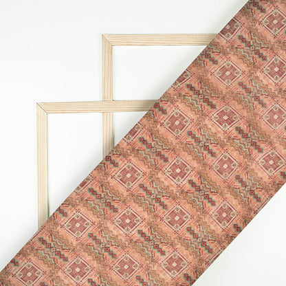 Coral Peach And Maroon Traditional Pattern Digital Print Viscose Uppada Silk Fabric