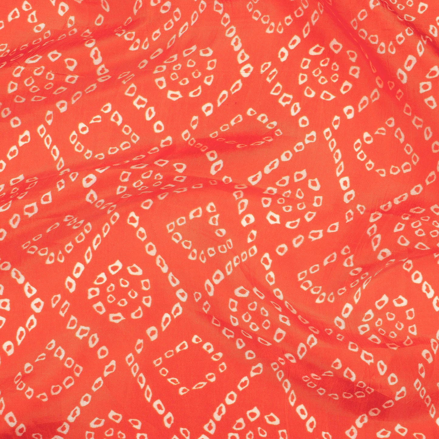 Burnt Orange And White Bandhani Pattern Digital Print Viscose Uppada Silk Fabric