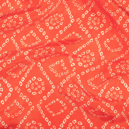 Burnt Orange And White Bandhanii Pattern Digital Print Viscose Uppada Silk Fabric