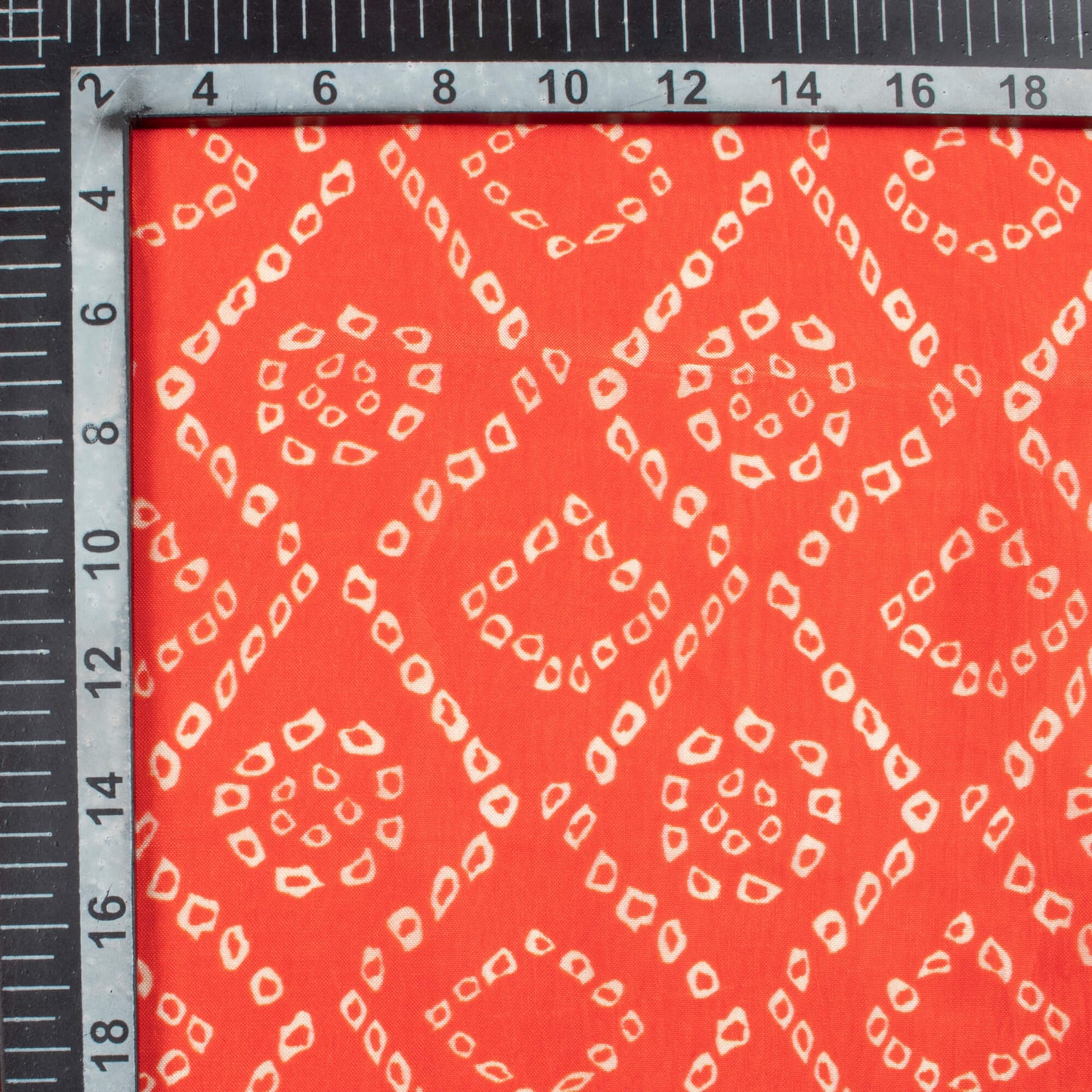 Burnt Orange And White Bandhani Pattern Digital Print Viscose Uppada Silk Fabric