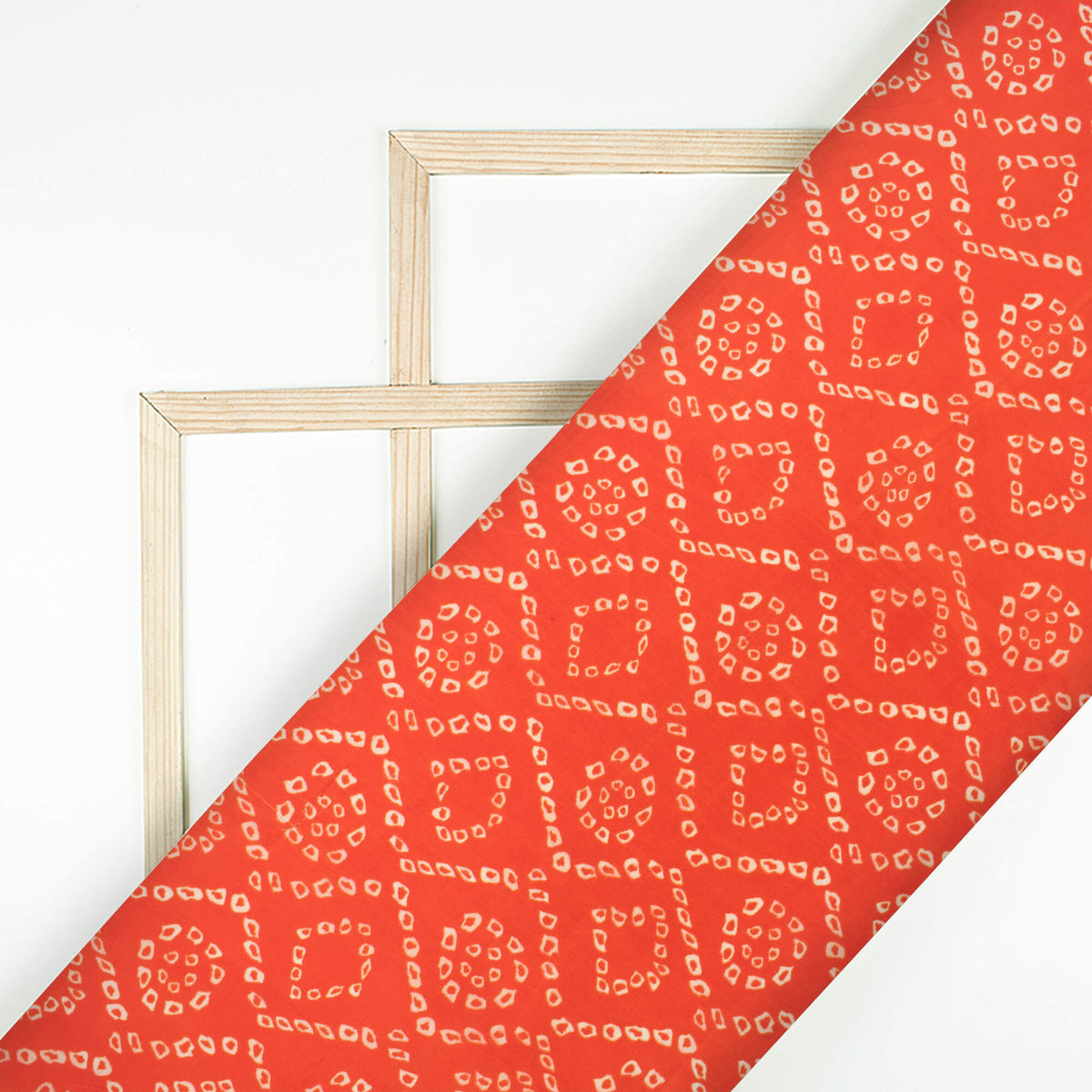 Burnt Orange And White Bandhanii Pattern Digital Print Viscose Uppada Silk Fabric