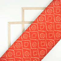Burnt Orange And White Bandhanii Pattern Digital Print Viscose Uppada Silk Fabric