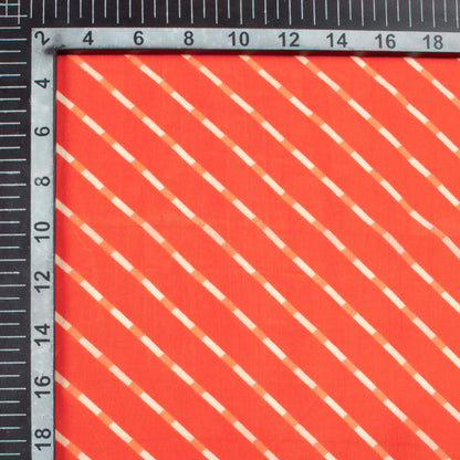 Burnt Orange And White Leheriya Pattern Digital Print Viscose Uppada Silk Fabric