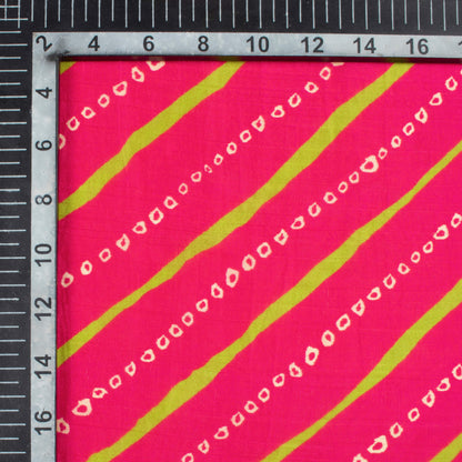 Magenta Pink And Lime Green Bandhanii Pattern Digital Print Viscose Uppada Silk Fabric