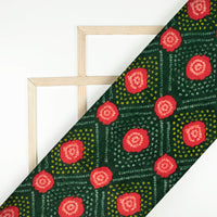 Forest Green And Barn Red Bandhanii Pattern Digital Print Viscose Uppada Silk Fabric