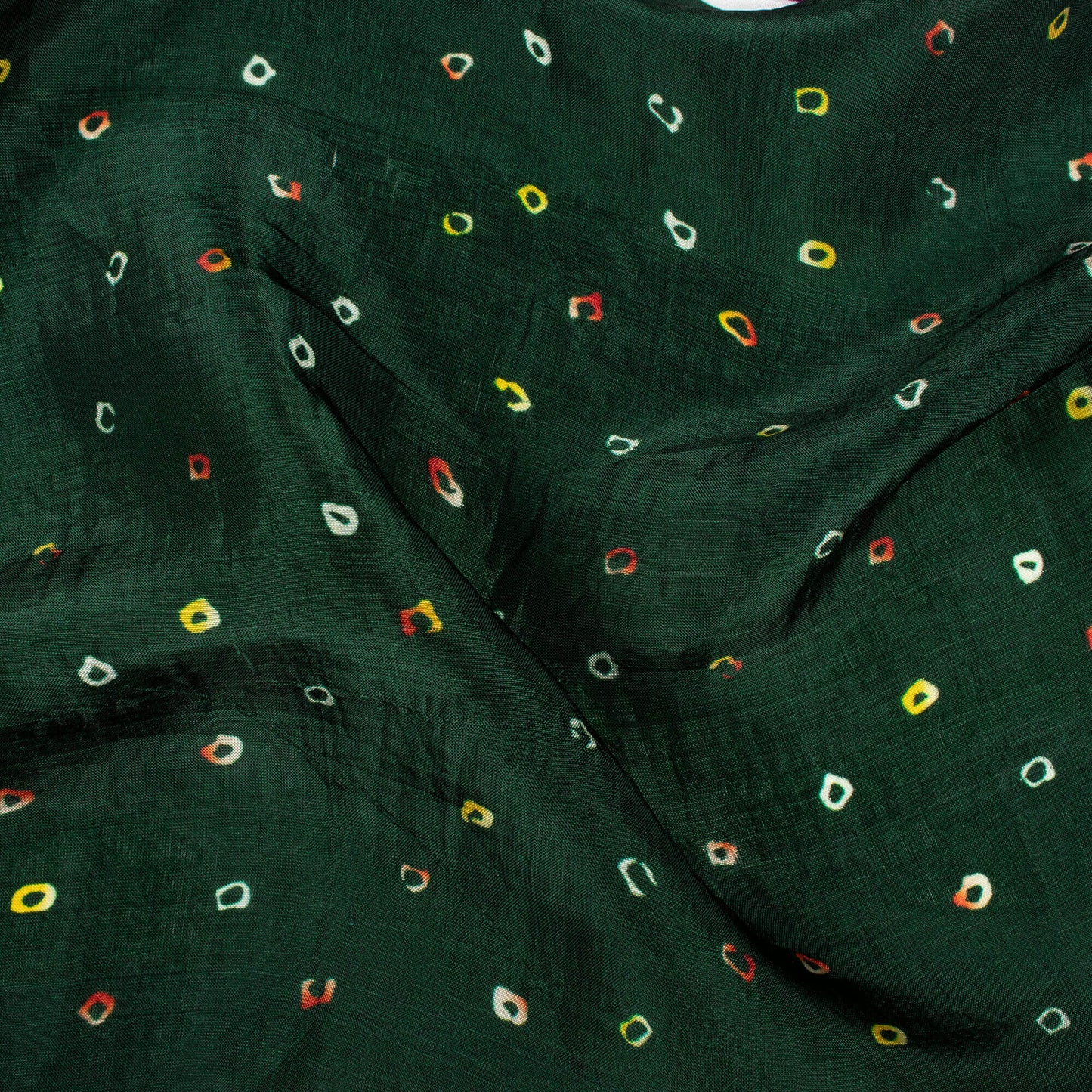 Forest Green And Corn Yellow Bandhani Pattern Digital Print Viscose Uppada Silk Fabric