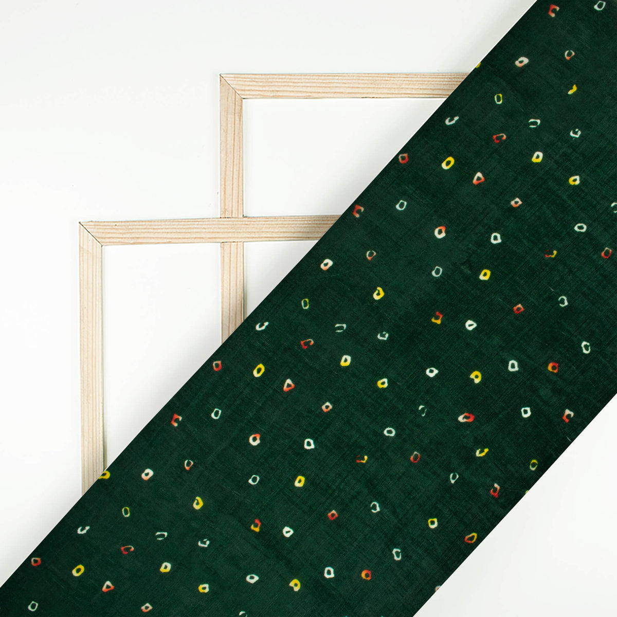 Forest Green And Corn Yellow Bandhani Pattern Digital Print Viscose Uppada Silk Fabric