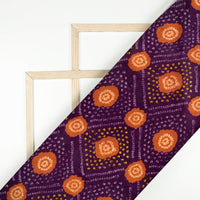Dark Purple And Chocolate Brown Bandhanii Pattern Digital Print Viscose Uppada Silk Fabric