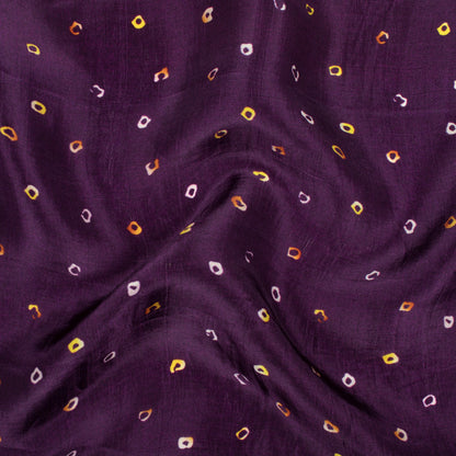 Dark Purple And Corn Yellow Bandhanii Pattern Digital Print Viscose Uppada Silk Fabric