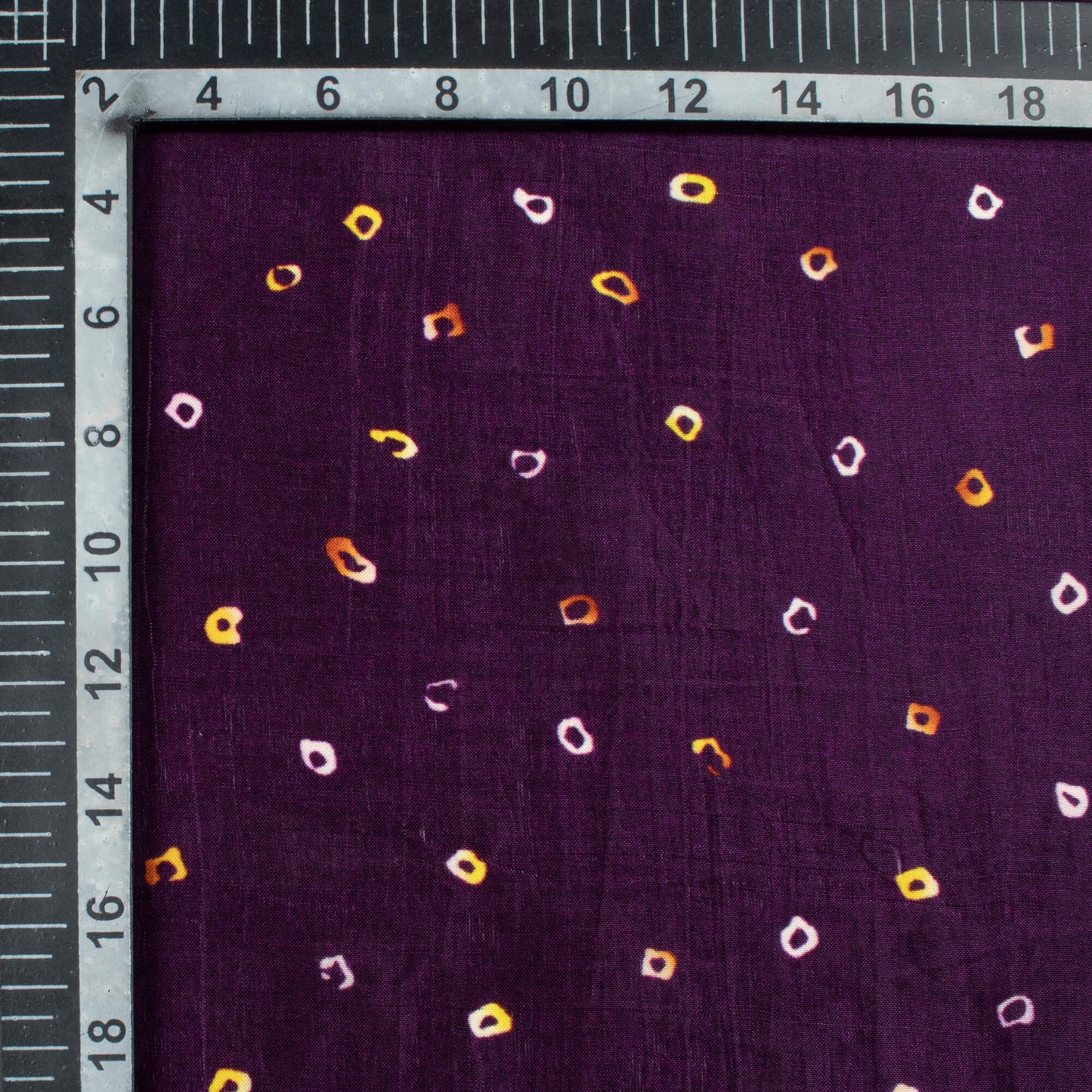 Dark Purple And Corn Yellow Bandhani Pattern Digital Print Viscose Uppada Silk Fabric