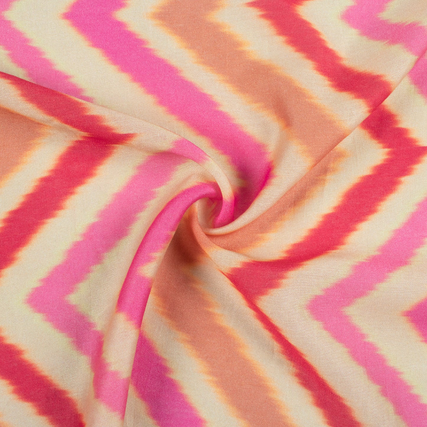 Cream And Hot Pink Chevron Pattern Digital Print Viscose Chanderi Fabric