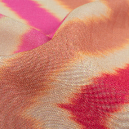 Cream And Hot Pink Chevron Pattern Digital Print Viscose Chanderi Fabric