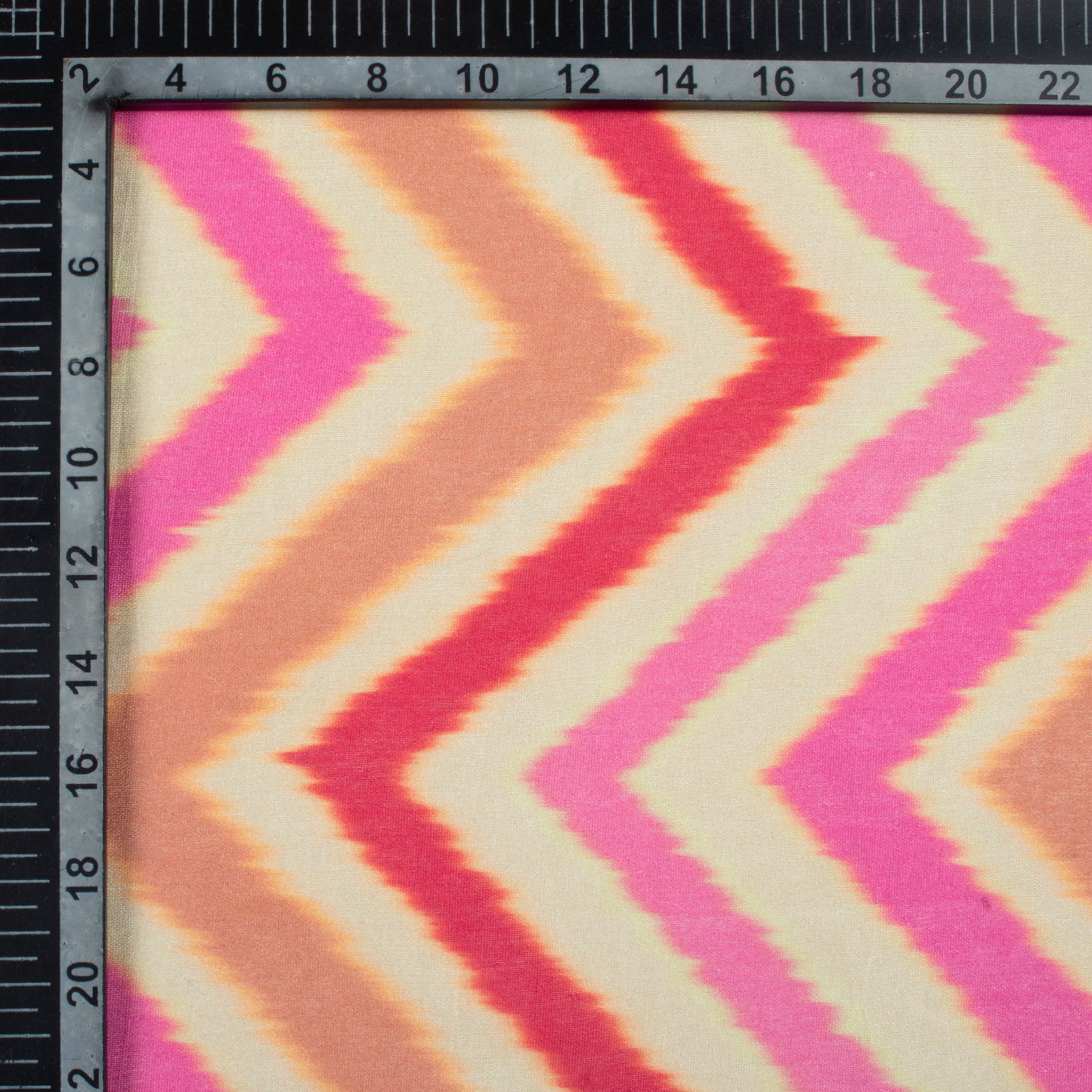 Cream And Hot Pink Chevron Pattern Digital Print Viscose Chanderi Fabric