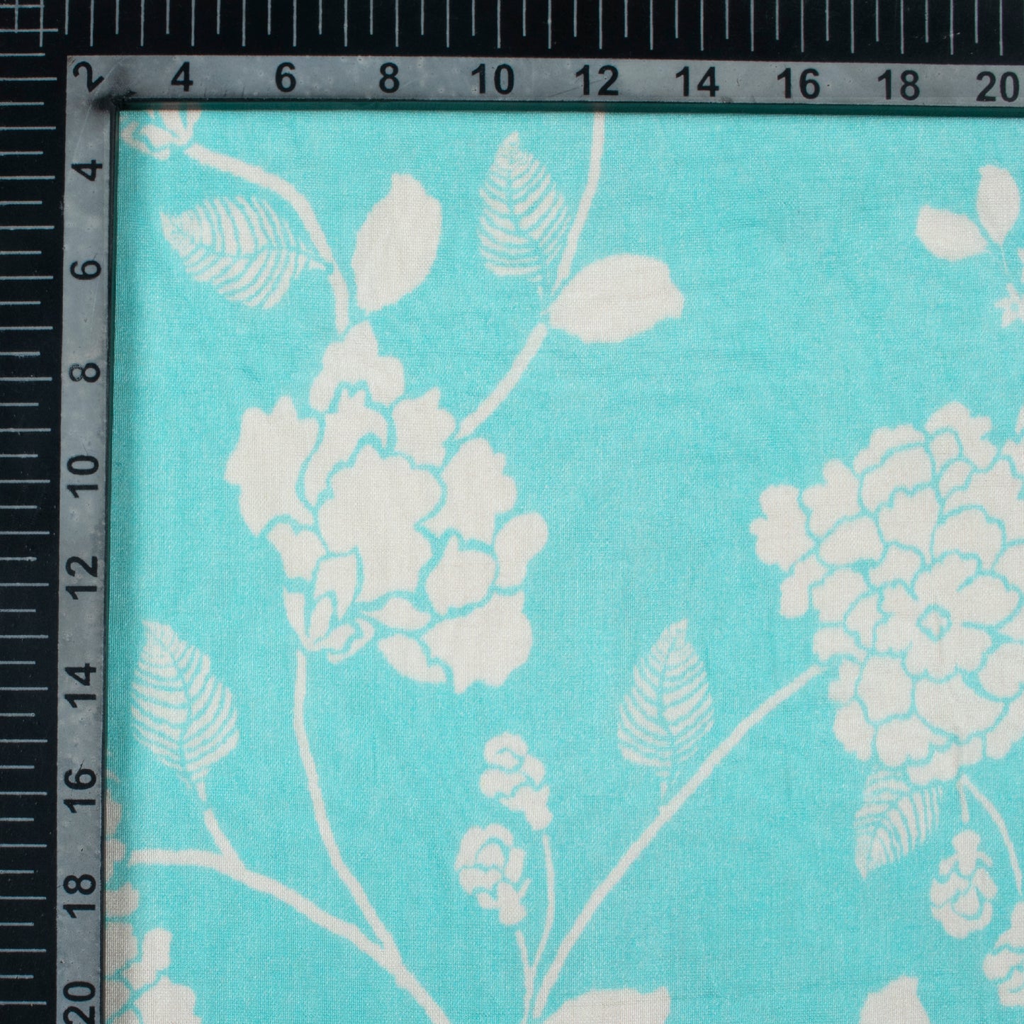 Sky Blue And Off White Floral Pattern Digital Print Viscose Chanderi Fabric